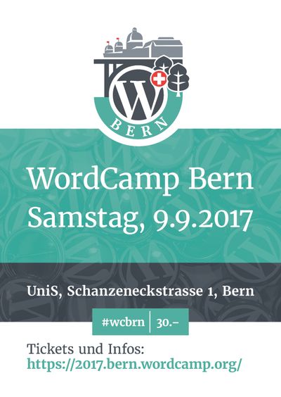 Flyer WordCamp Bern. Vorderseite.