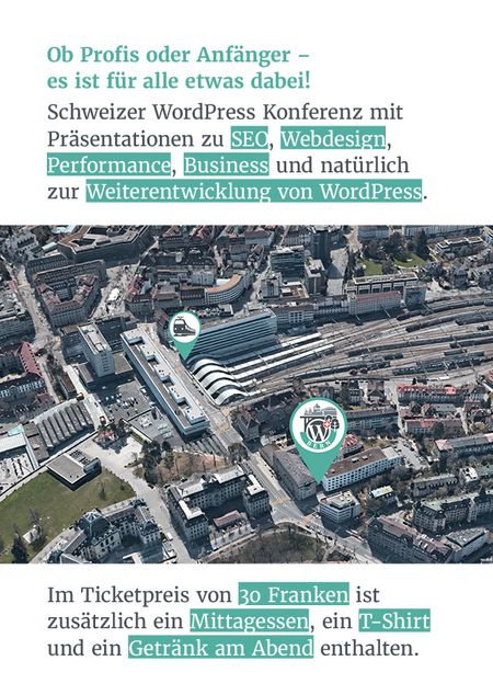 Flyer WordCamp Bern. Rückseite.