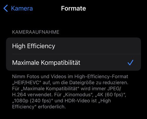 iOS settings. Screenshot