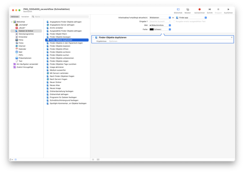 Action "Duplicate Finder objects" placed in the workflow. Screenshot