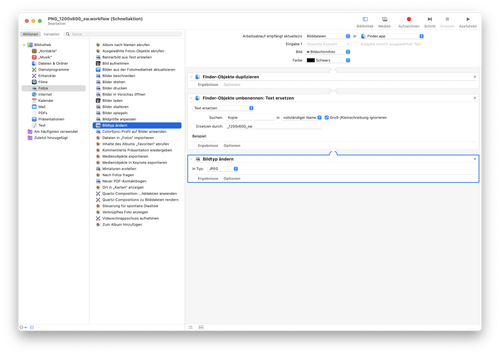 Action "Change image type" placed in workflow. Screenshot